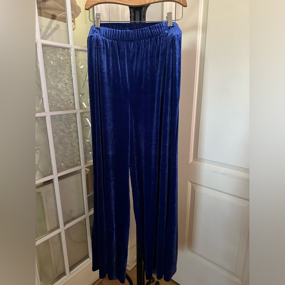 Blue Velour Wide Leg Pants | Size 1X